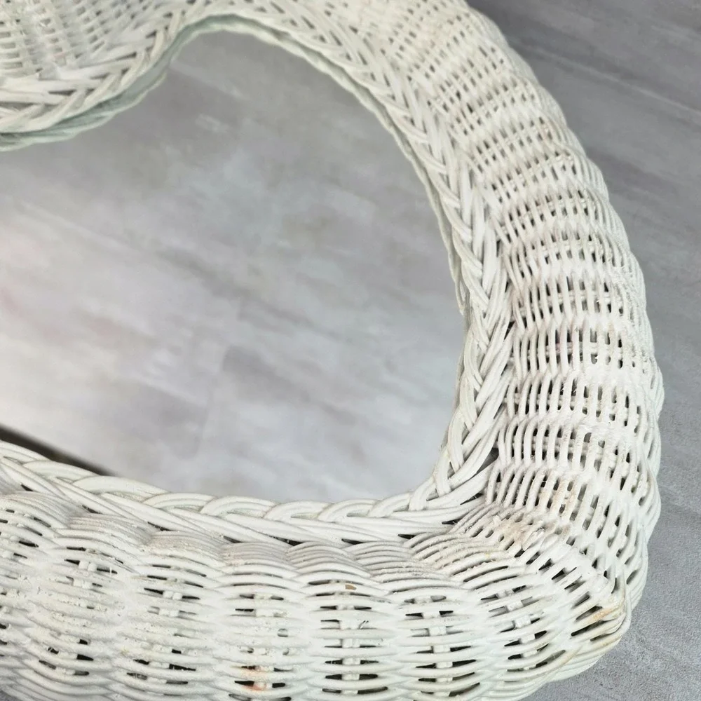 Heart White Wicker Wall Mirror Cottagecore Shabby Chic Rustic Boho 18x18